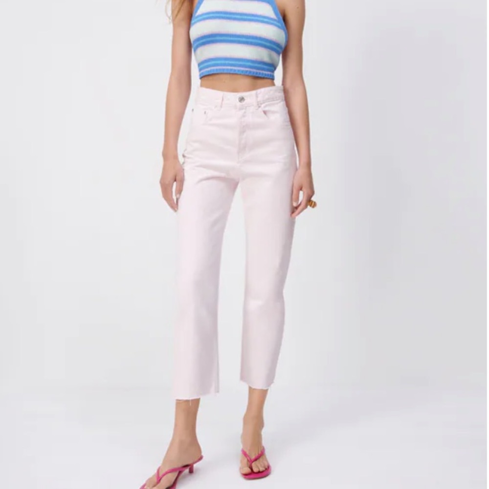 Zara Hi Rise Straight Leg Jean Faded Pink